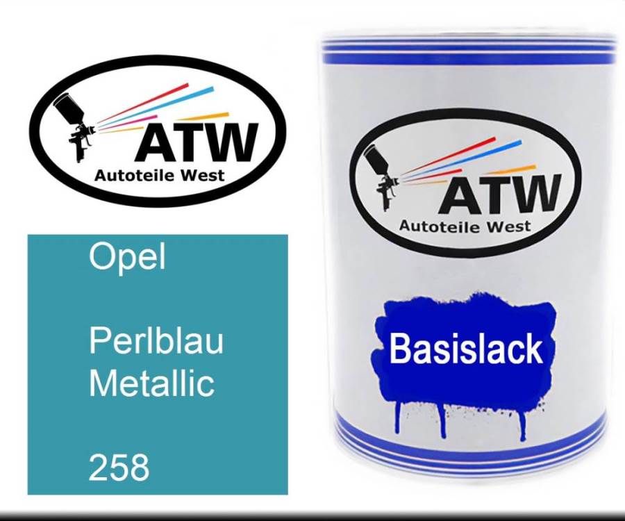 Opel, Perlblau Metallic, 258: 500ml Lackdose, von ATW Autoteile West.